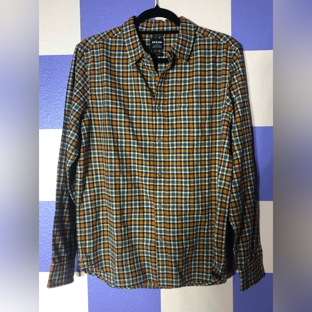 NWT prAna Los Feliz Flannel Shirt in Pecan Pie - Size S